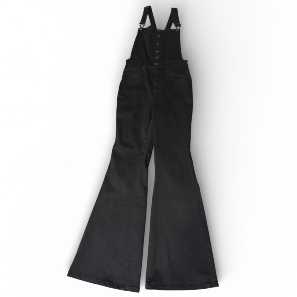 Judy Blue Tummy Control Retro Flare Black Overalls Denim Jumpsuit Size Large - Picture 2 of 16